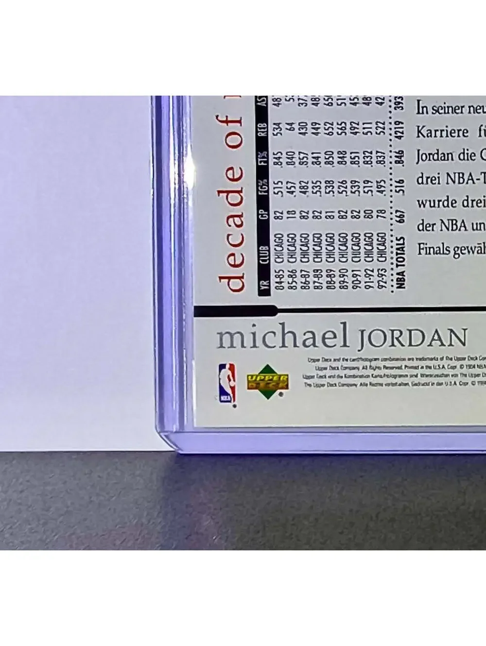 Michael Jordan 1994-95 Upper Deck Rare Air MJ Decade of Dominance #J1 Card Bulls